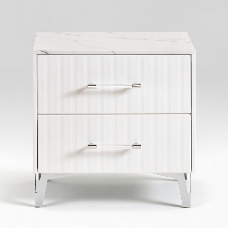 Ensemble de 2 tables de chevet contemporaines en bois d'ingénierie blanc ultrabrillant, Ensemble de 2