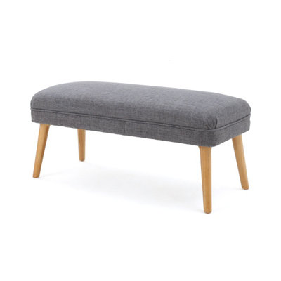 Repose-pieds de 38 po de large avec repose-pieds rectangulaire en tissu d'aspect lin gris clair pour salon et chambre à coucher