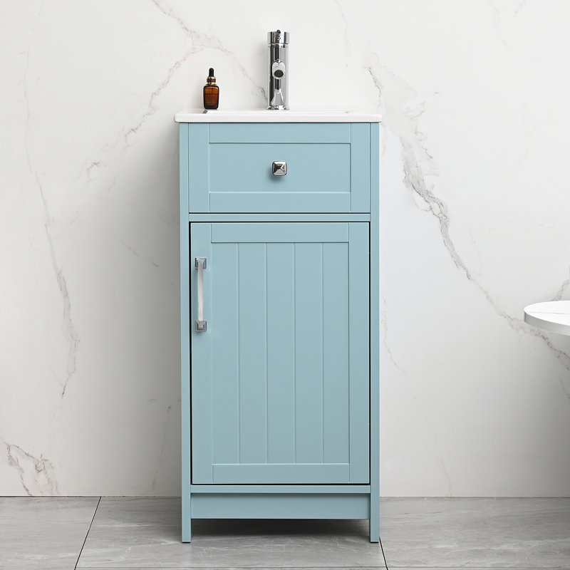 Meuble-lavabo moderne 16 po avec lavabo, Bleu, Argent argent
