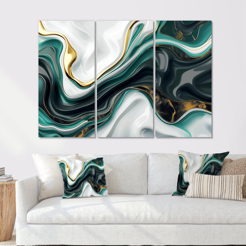 Lynde - ensemble de décorations murales abstraites à encre liquide, Toile tendue, H 40 po x l 60 po x P 1 po