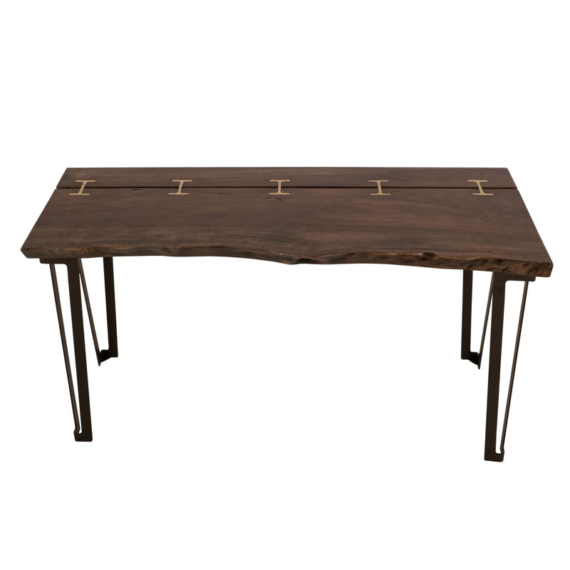 Console Ally, incrustations en métal doré, bois de parota brun, 55 po