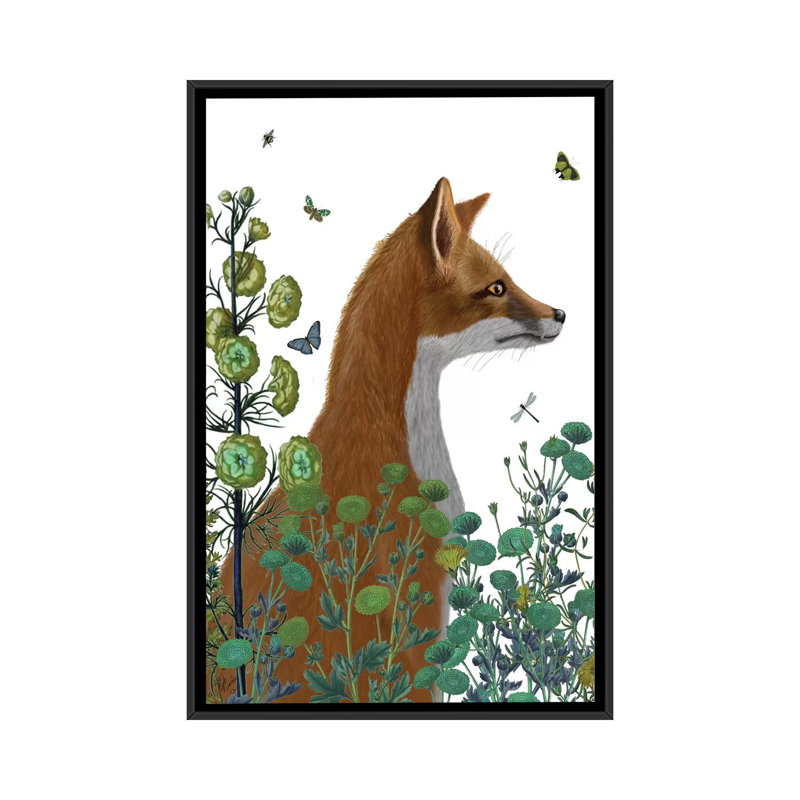 «Fox in the Garden II», impression sur toile, H 26 po x l 18 po x P 1,5 po, Toile encadrée noire, Pas de tapis
