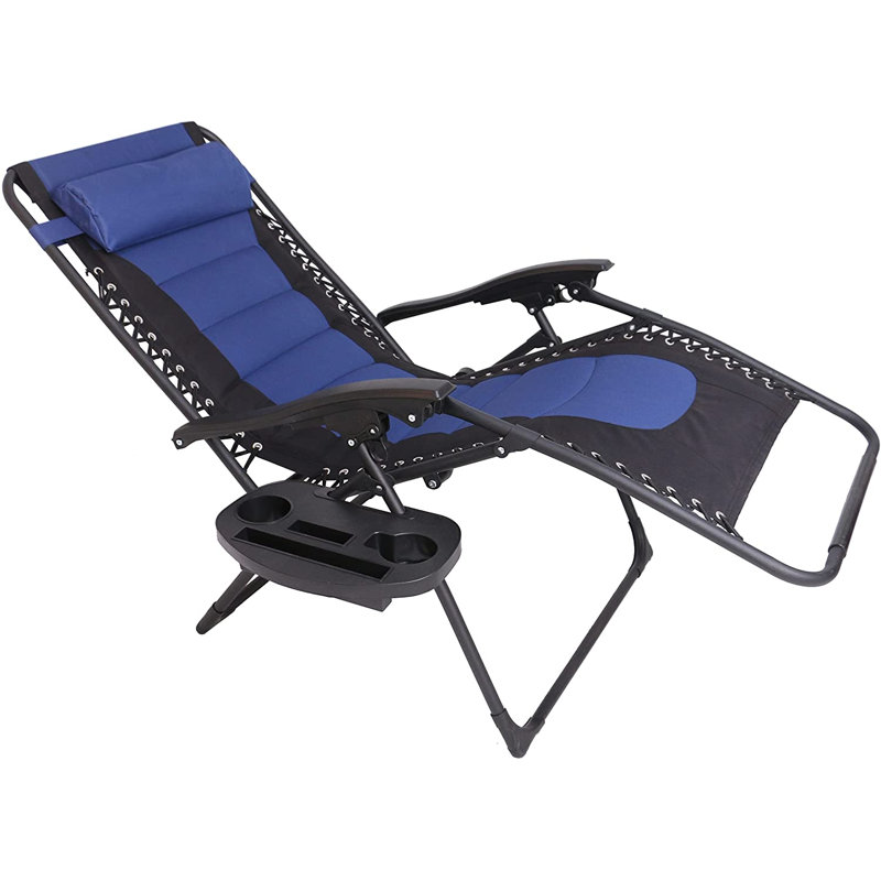 Altera Premium XL Oversized Padded Zero Gravity Chair Lounger w/Headrest, Cup Holder, Side Tray, Blue