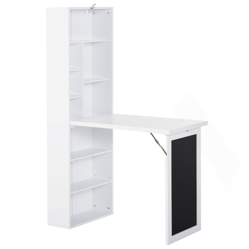Bureau de bureau mural pliable avec tableau noir et tablette latérale pliable, Blanc