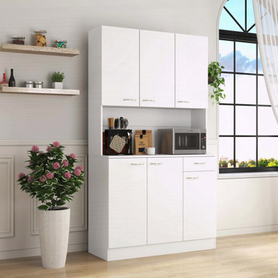 70.87" Tall Wardrobe & Kitchen Cabinet with 6 Doors, 1 Open Shelf & 1 Drawer – White