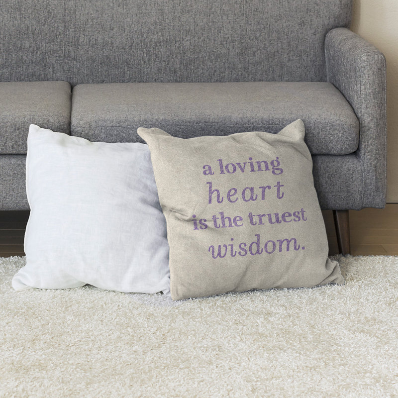 Coussin de sol amour & sagesse, Blanc / Mauve, H 36 po x l 36 po