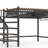 Full Size Loft Bed with Storage Stairs and Hanging Rod for Kids Teens Adults, Metal Loft Bed Frame with Shelves and Organizer/High Guard Rails, Space-Saving and Easy Assembly/Climb, Black-231908154