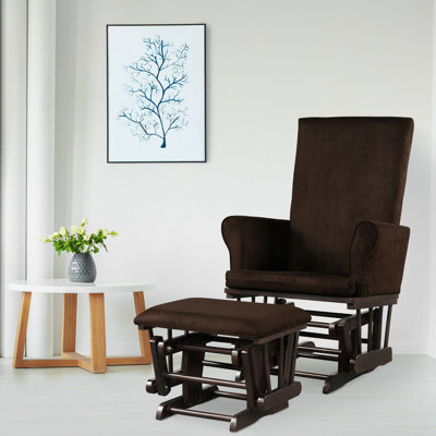 Harriet Bee Glider And Ottoman Cushion Set Wooden Baby Nursery Rocking Chair Brown