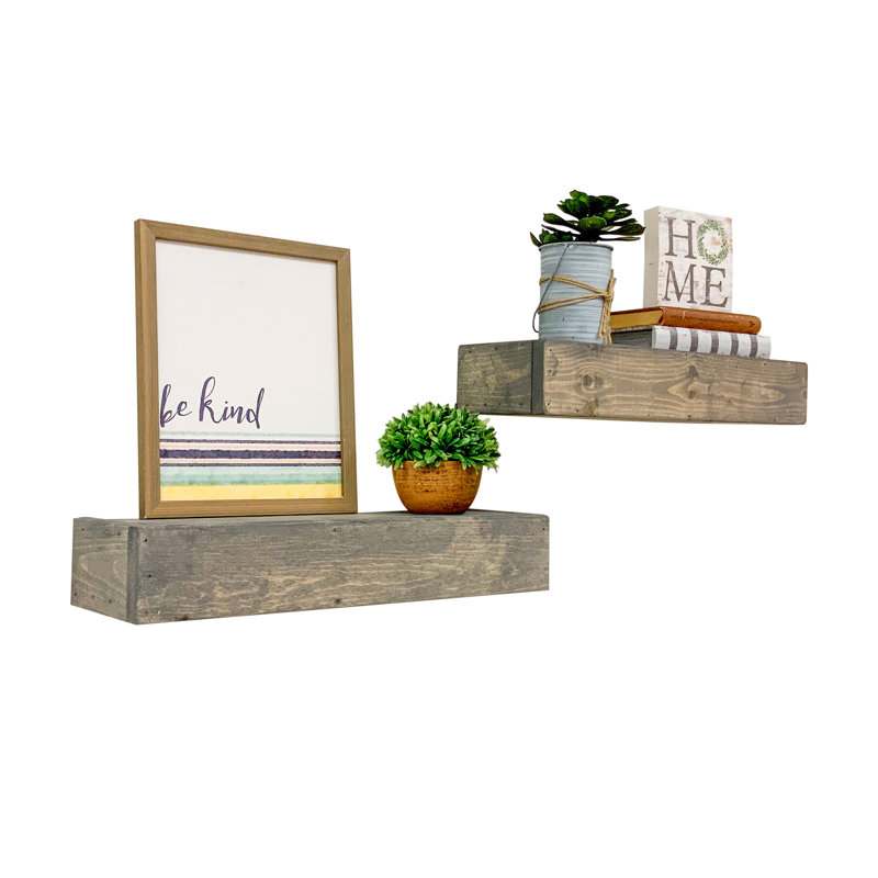 2 Piece Pine Floating Shelf, 3.75" H x 20" W x 6" D, Gray
