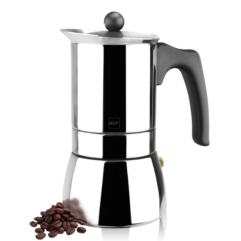 Magefesa Genova 10-Cup Moka Pot Stovetop Espresso Maker, 18/10 Stainless Steel Italian Greca Coffee Maker & Espresso Brewer for Induction Cooktops