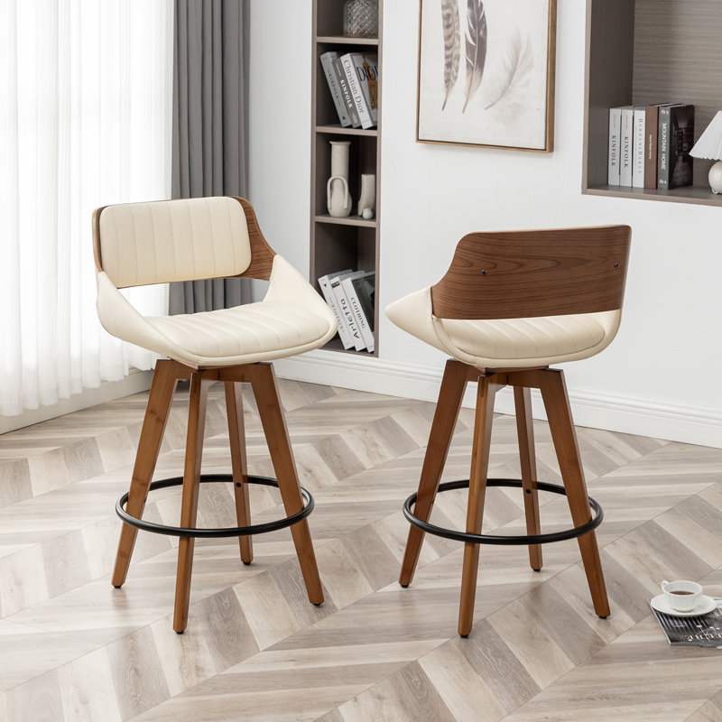 Tabouret pivotant Jobani, Beige, Tabouret de comptoir (siège d'une hauteur de 26 p