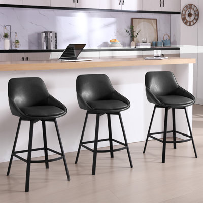 Janayshia Modern Industrial Swivel Upholstered 25.6'' Faux Leather Counter Stool with Metal Frame
