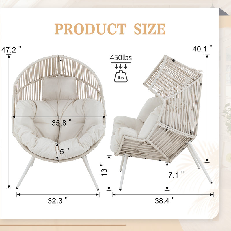 Fauteuil à œufs avec coussin Casi, Beige / Blanc