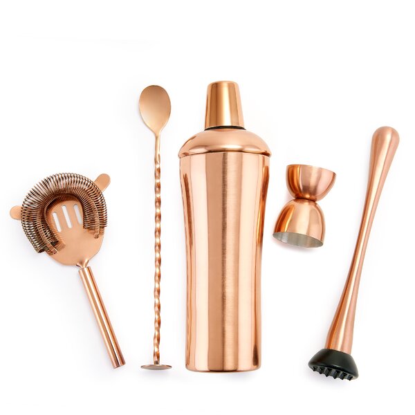 Signature Barware, Complete Cocktail Kit with Stand - Copper, 14 Piece  Bar Tool Kit