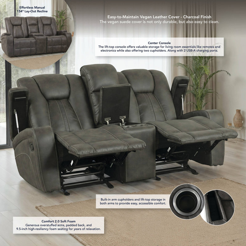 Marlow Manual Reclining Loveseat, Charcoal