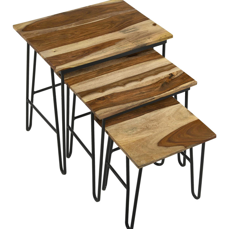 Tables gigognes rectangulaires avec base en bois naturel et métal compact