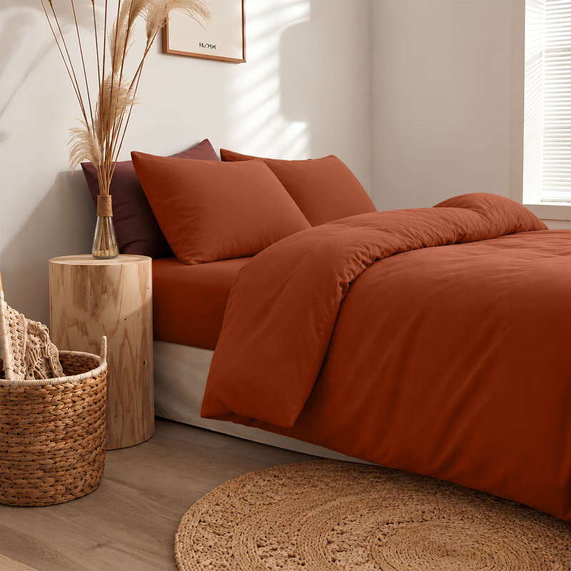 300TC Microfiber Duvet Cover Set – Reversible Luxury 3-Piece, Single Duvet Cover + 1 Standard Pillowcase, Rust