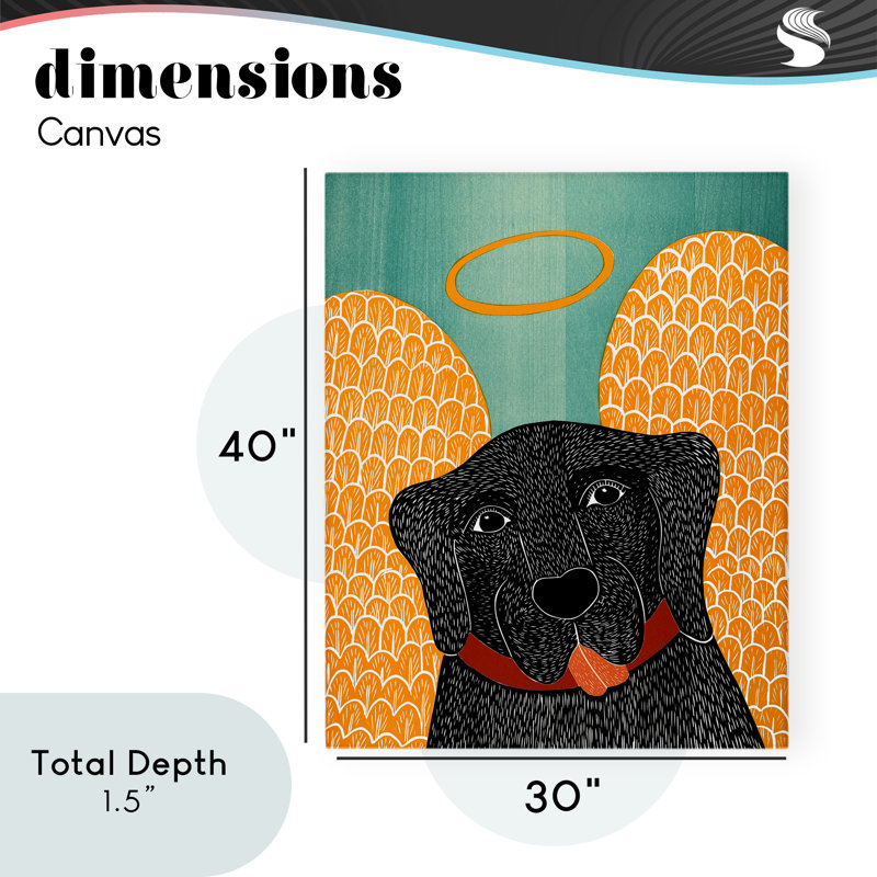 Toile d'ange chien avec ailes jaunes, design par Stephen Huneck, H 40 po x l 30 po