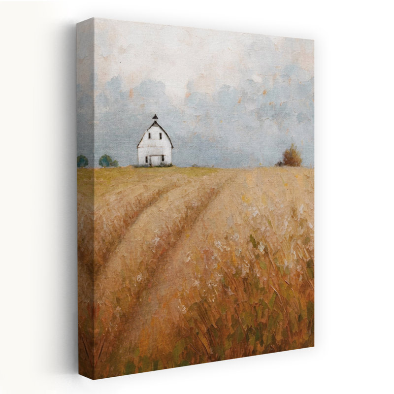 Hilltop Views - Contemporary Barn Field Rural Art, 16" H x 24" W