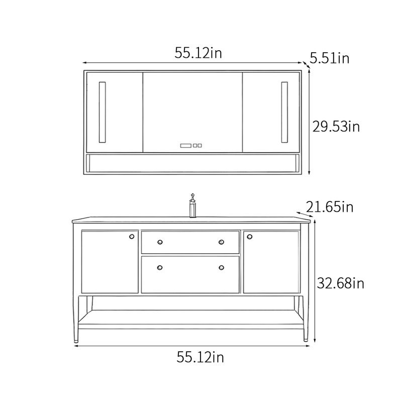 Armoire de salle de bain légère et luxueuse, 55"