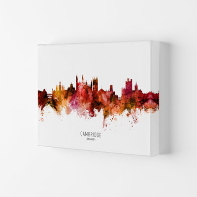Cambridge England Skyline Red City Name by Michael Tompsett - Print