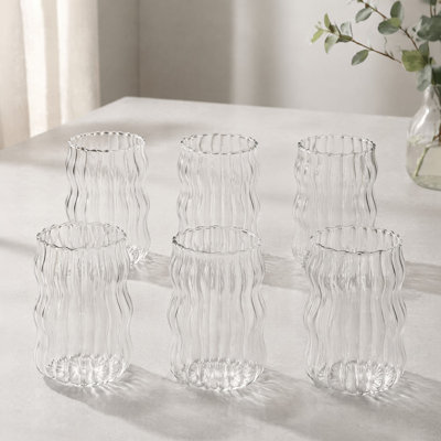 Vertical striped glass coffee cup, 16.9 ounces, 6-piece set
