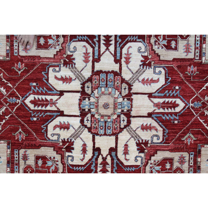 Tapis unique rouge / ivoire / beige / bleu de 9 pi 11 po x 13 pi 8 po