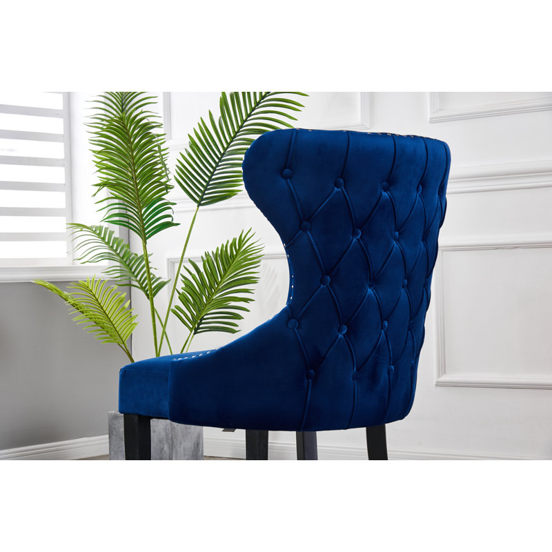 Caesar Velvet Dining Chair - Ergonomic Upholstered Curved Back with Solid Wooden Legs - Modern Side Chair for Living Room Dining Room