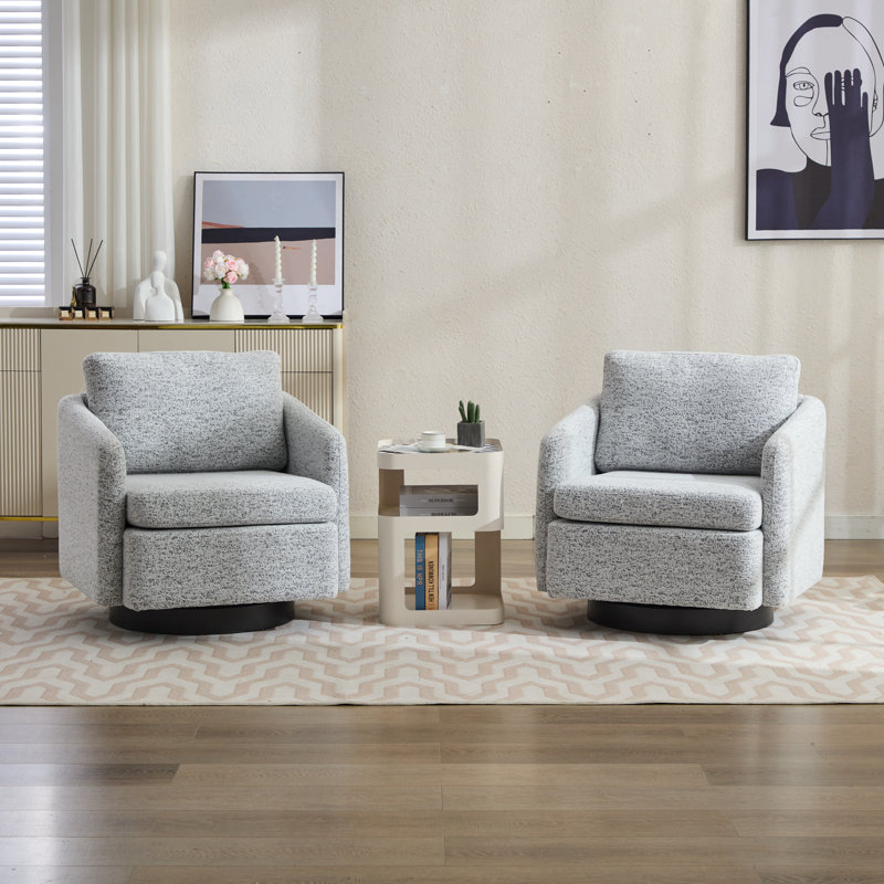 Upholstered Accent Swivel Armchair (Set of 2), White/Black Polyester