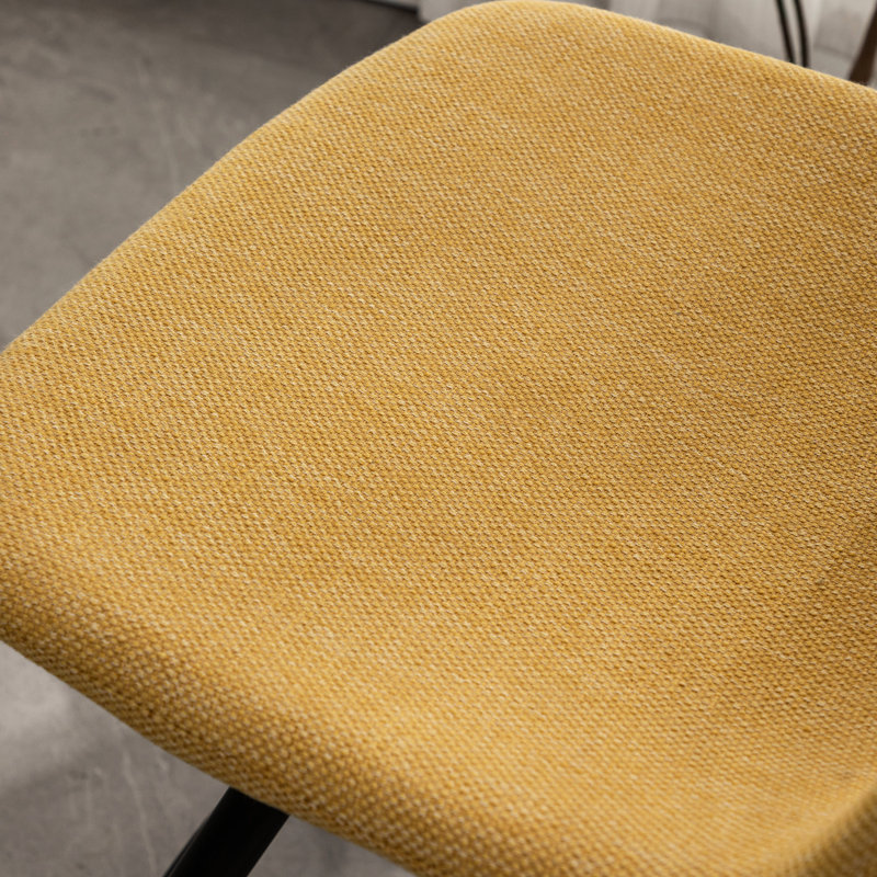28,25 po, 2 tabourets de comptoir en tissu jaune avec tissu d'ameublement et pieds en métal, Jaune