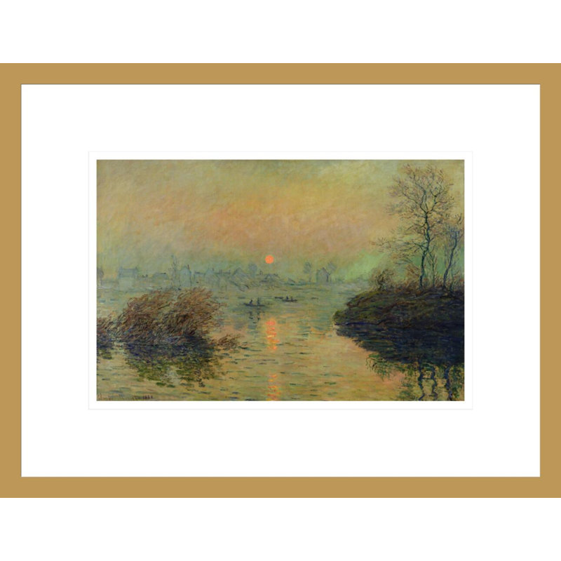 Soleil couchant sur la seine à Lavacourt. «Winter Effect» par Claude Monet, impression giclée sur cadre