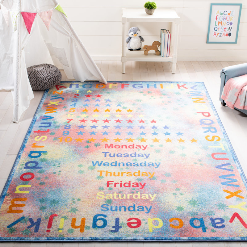 Tapis bleu / orange Bottone, Rectangle 7 pi 9 po x 10 pi