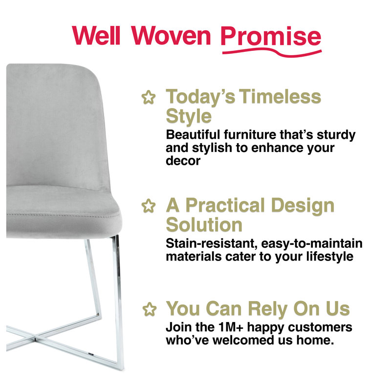 Light Gray Velvet Upholstered Accent Chairs with Silver Metal Legs, Set of 2