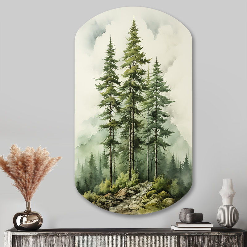 Hadessah vert pin éternelle gardiens II - pin arbre cylindrique art mural asymétrique en métal, H 43 po x l 23 po