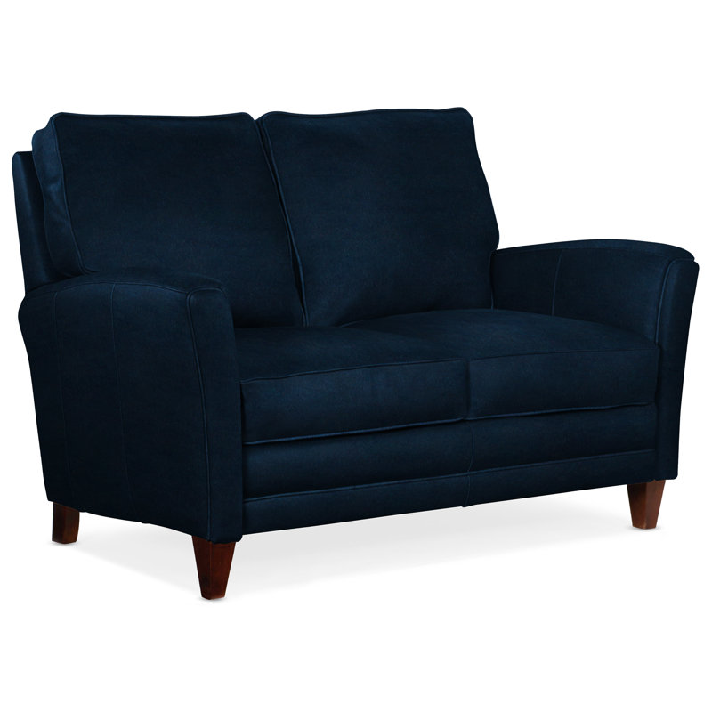 Zion Loveseat, Mahogany, Aline Light Gray Stonewash Genuine Leather
