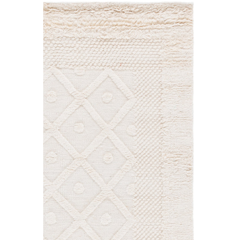 Inelda Hand Knotted Wool/Cotton Geometric Rug in Ivory, Runner 2'3" x 8'