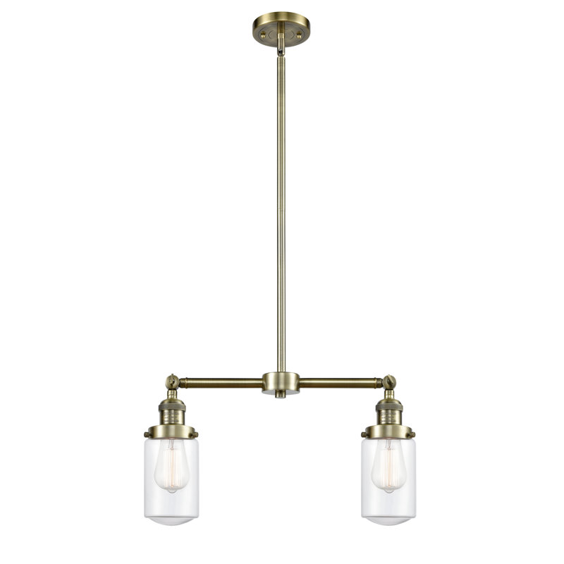 Luminaire suspendu linéaire pour îlot de cuisine 2 lumières Saroyan, Transparent, Laiton antique