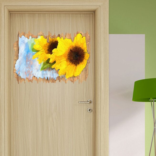 Wandtattoo Schöne Sonnenblumen auf Holztisch