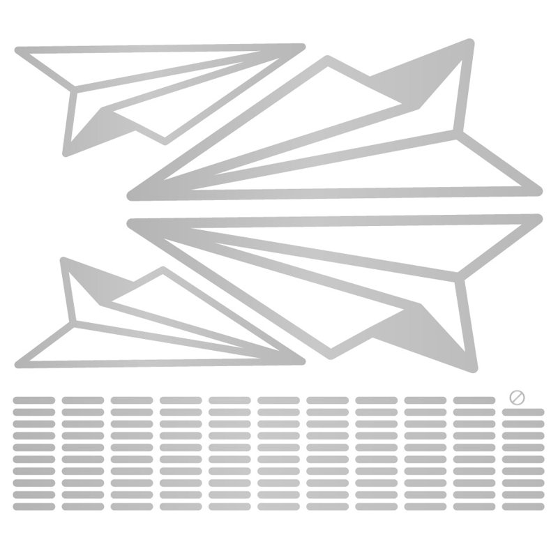 Adhésif décoratif papier avion, H 30 po x l 33 po x P 0,01 po, Argent