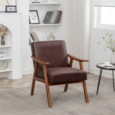 Chaise d'appoint avec revêtement en microfibre et structure en bois massif, mobilier de salon classique de style Mid-Century moderne pour sièges supplémentaires