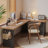 Brown L-Shaped Solid Wood + Iron desk-108066728-108066733