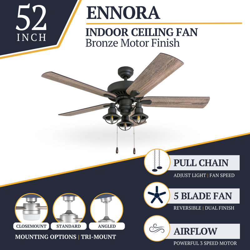 Arlea 52" Ceiling Fan with LED Light, Standard No Remote