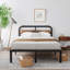 Lit plateforme en métal noir Amylia avec tête de lit en bois massif de 40 po, rangement sous le lit, support silencieux, aucun sommier requis-1034755524-1026695245