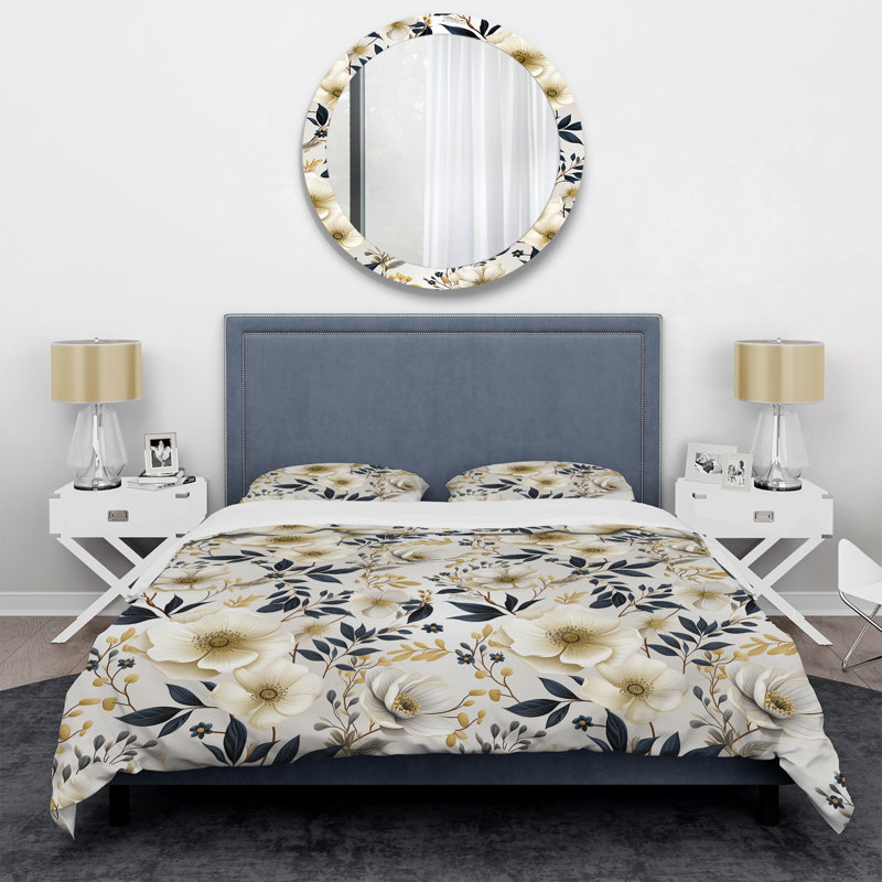 White Poppies Floral Tranquility - Ensemble de housse de couette floral - Polyester en microfibre