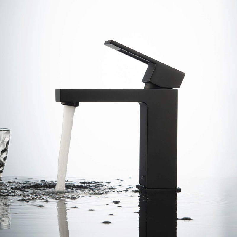 Cube Single-handle Bathroom Faucet, Matte Black, Drain Assembly Included