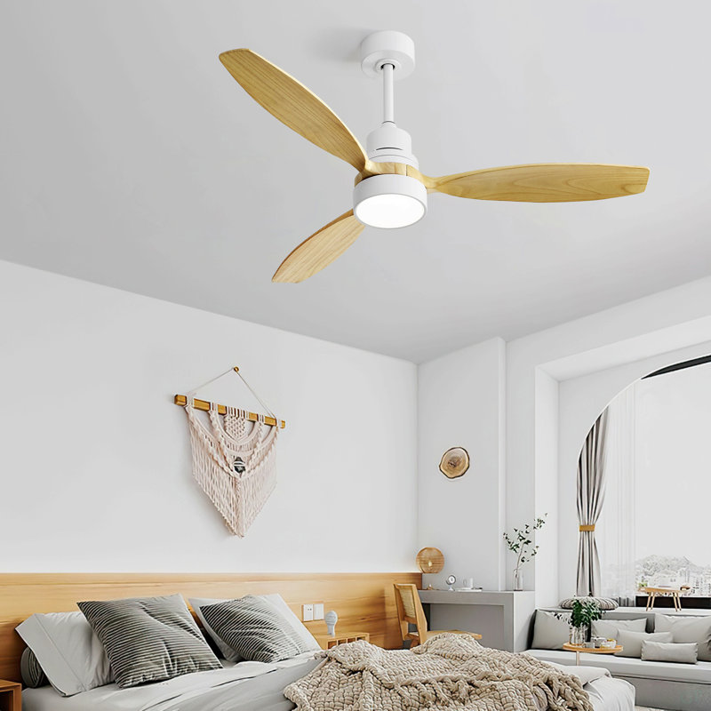 (Identique à W882P146309) Ventilateur de plafond intérieur moderne de 52 pouces avec 3 pales en bois massif et télécommande avec moteur à DEL