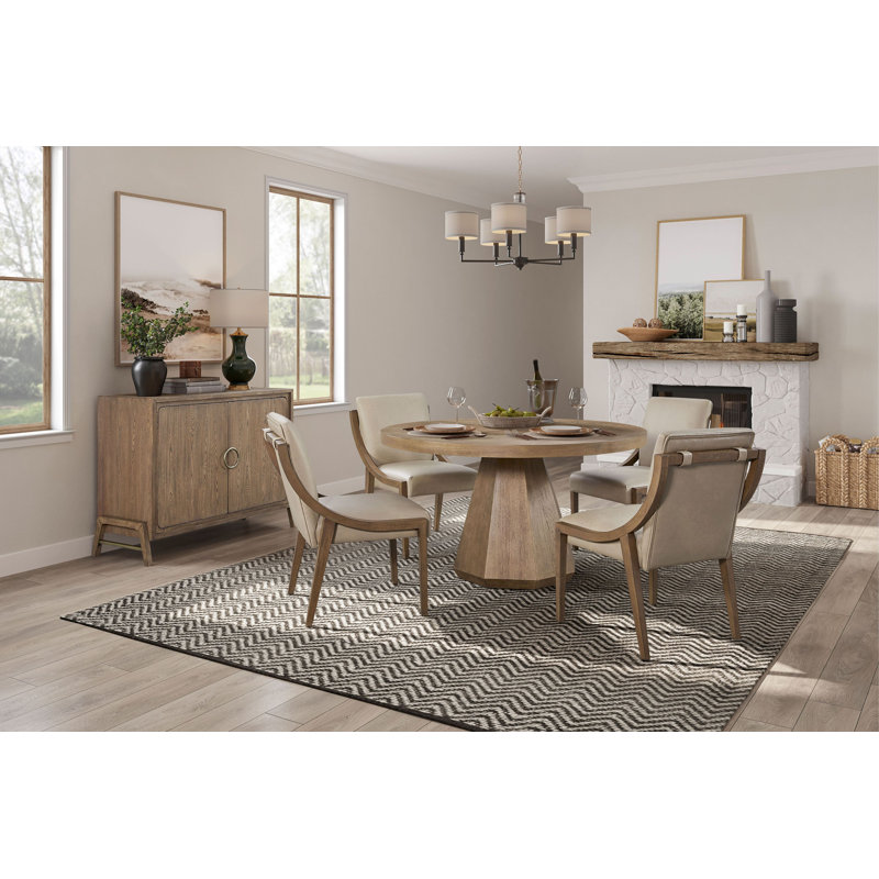 Aurora 4-Person Round Dining Set with 54" Lazy Susan Table and 4 Performance Leather Sling Chairs, Latte