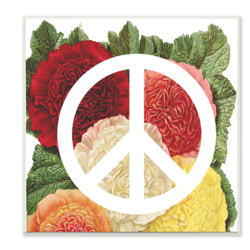 Impression de signe de paix avec fleurs, H 12 po x l 12 po, Plaque murale
