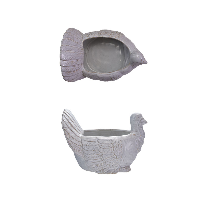 Stoneware Turkey Shaped Bowl In Reactive Glaze