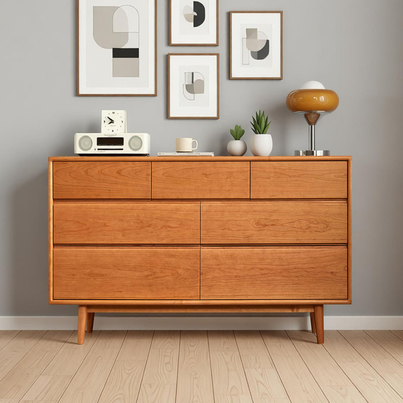 Buffet de rangement simple en bois massif à plusieurs tiroirs, 33.46" H x 55.11" W x 15.74" D